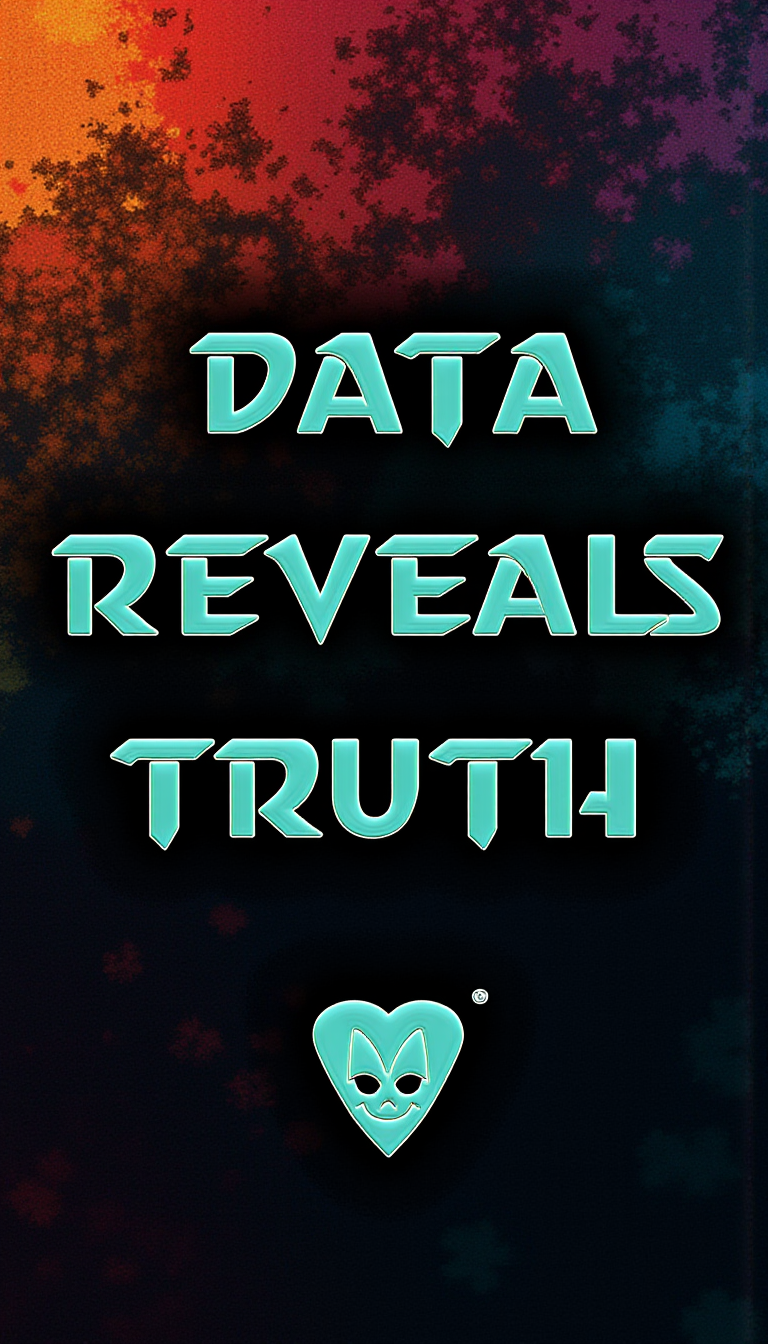 <lora:SC2Font:1>A SC2StyleFont text that says "Data reveals truth" in metallic green letters over a colorful abstract background. Under the text, draw an icon matching the text.