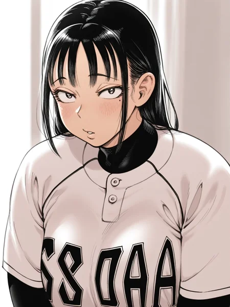<lora:thank_you_pitch_agawa:1> thank_you_pitch_agawa, long hair, sidelocks, mole under eye, sanpaku, parted lips