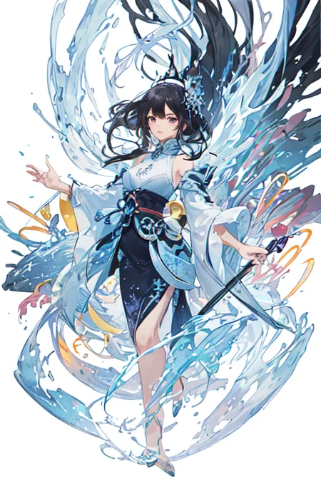 (upper body: 1.5),(white background:1.4), ((tachi-e)), original,(illustration:1.1),(best quality),(masterpiece:1.1),(extremely detailed CG unity 8k wallpaper:1.1), (colorful:0.9),(panorama shot:1.4),(full body:1.05),(solo:1.2), (ink splashing),(color splashing),((watercolor)), clear sharp focus,{ 1girl standing },((chinese style )),(flowers,woods),outdoors,rocks, looking at viewer, make happy expressions,soft smile,pure,beautyfull detailed face and eyes,beautyfull intricacy clothing decorative pattern details, black hair,black eyes,colorwater