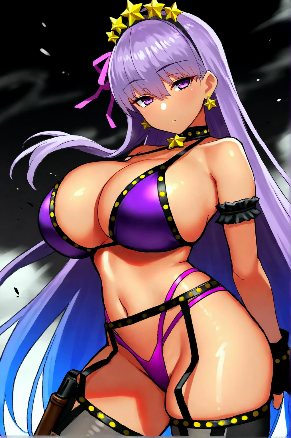 masterpiece, best quality, dark grey background, indoors, cinematic lighting, lens flare, flying debris, dust, smoke, amazing quality, very aesthetic, absurdres, best quality, newest, year 2023, BB Summer, Main Outfit, huge breasts, solo, seductive body, solo, expressionless, aiming tactical shotgun, thigh gun holster, full body, <lora:JN_BB_Summer_Illus:0.8>