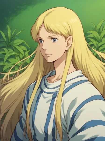 score_9, score_8_up, score_7_up, score_6_up, score_5_up, <lora:Ghibli2XLP:1> ghibli, solo, 1girl, long hair, blonde hair,