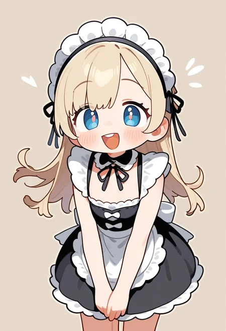 score_9,score_8_up,score_7_up,
shading, dramatic body light, excited, cute, open mouth,
cute anime girl, big cute eyes, masterpiece, cartoon style, best quality, amazing quality, gradient background, looking at viewer, Cute_Rem, sticker, white outline, cute, chibi style, sticker style,
1 girl, skinny body, flat chested,
zzDawn, blue eyes, blonde hair, long hair, smile, heart,
maid dress, maid, detailed maid dress, bent over