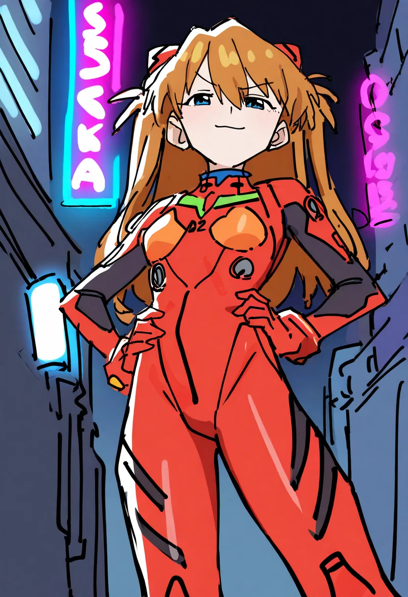 best quality, amazing quality, very aesthetic, absurdres, sketch,
BREAK
1girl, asuka langley, red plugsuit, standing, smug, looking at viewer, futuristic background, neon light , buildings, night, <lora:DoodleNoob_byKonanV2:1>