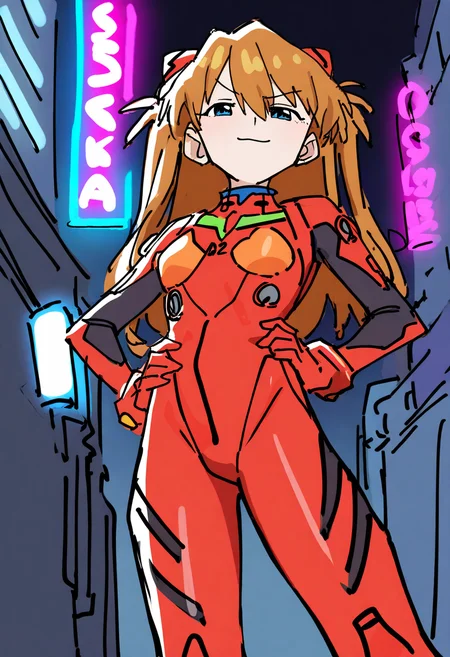 best quality, amazing quality, very aesthetic, absurdres, sketch,
BREAK
1girl, asuka langley, red plugsuit, standing, smug, looking at viewer, futuristic background, neon light , buildings, night, <lora:DoodleNoob_byKonanV2:1>