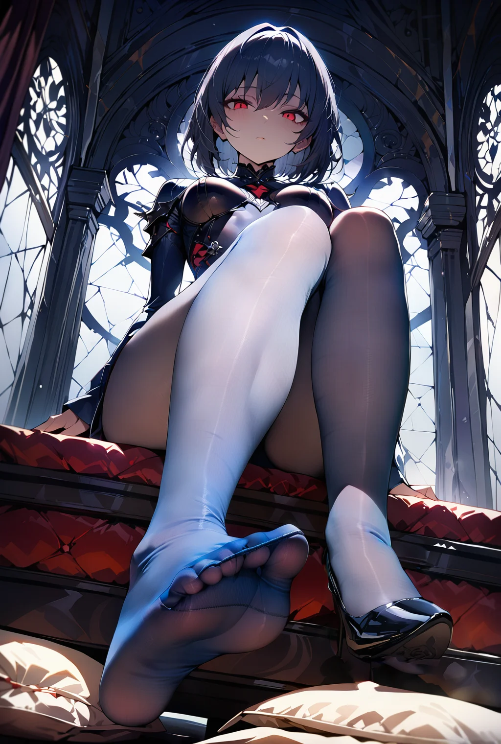 masterpiece,((perfect female body)),looking at viewer,
beautifully detailed background,
ZIP2D,1girl,blue pantyhose,
,sitting,full body,from below,<lora:pantyhose-a:0.6>,
pov,expressionless,yandere,dark_persona, ,