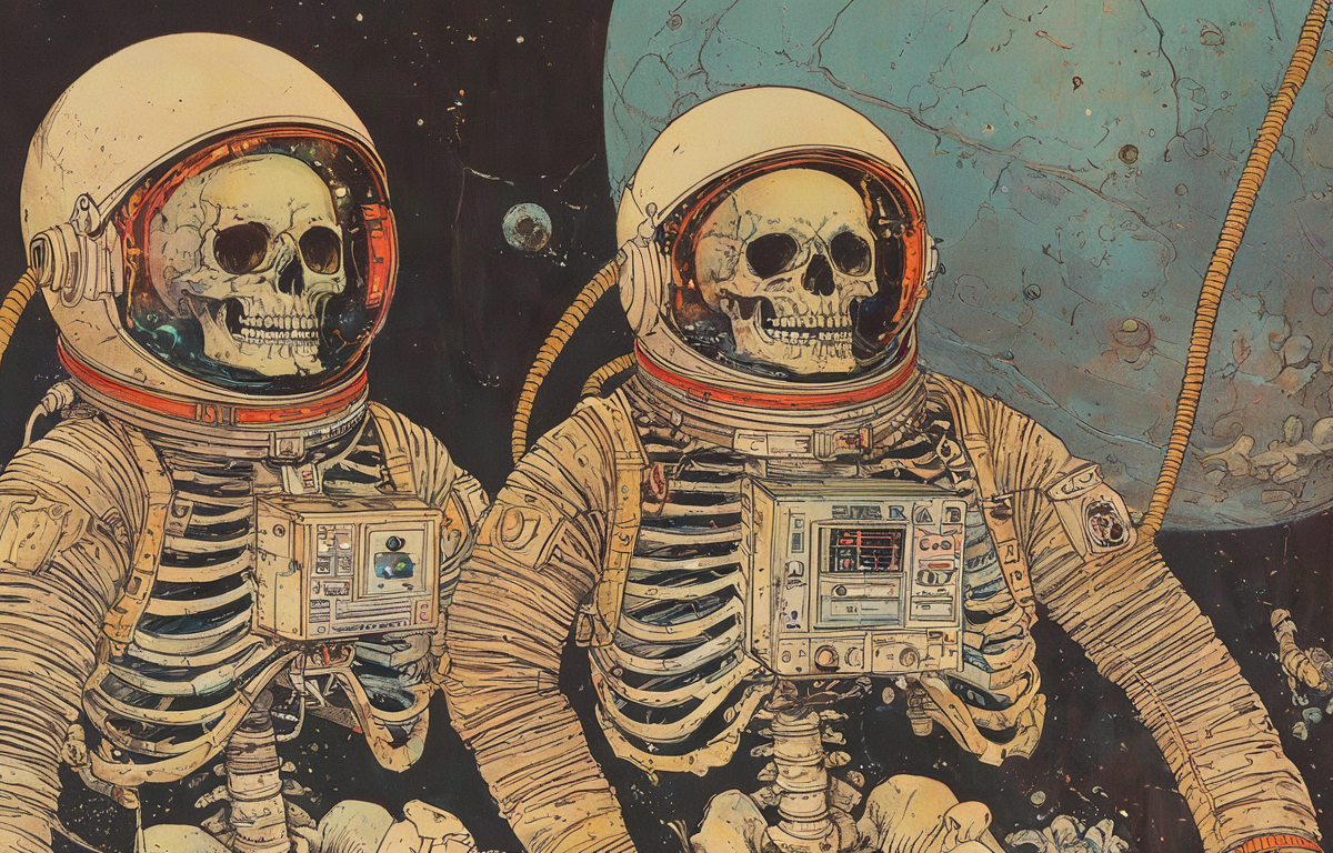 masterpiece,best quality,<lora:tbh56-sdxl:1>,illustration,Astronaut Skeleton