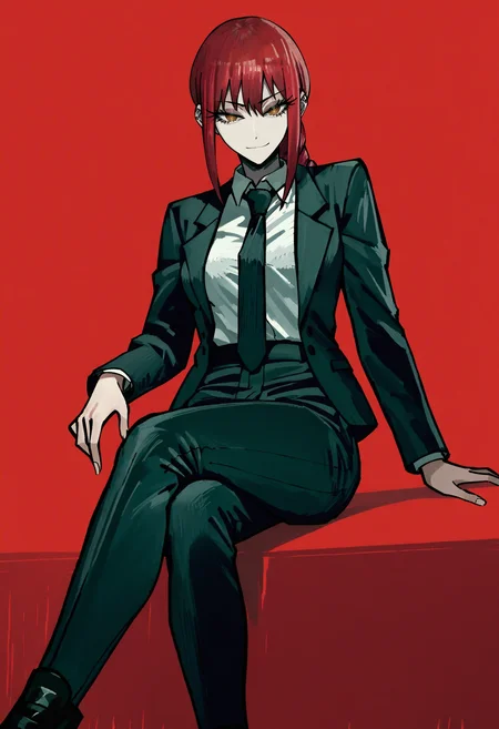 score_9, score_8_up, score_7_up, score_6_up, score_5_up, score_4_up,
BREAK
1girl, makima \(chainsaw man\),
BREAK
solo, black suit, black necktie, black pants, sitting, crossed legs,
BREAK
red background, dark, simple background, <lora:Lunas-Zzeeonn-SDXL-A1:1>
