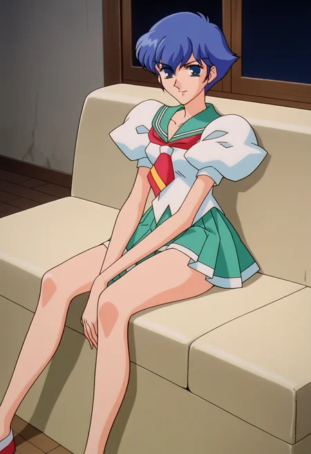score_9, score_8_up, score_7_up, source_anime,
BREAK
1girl, solo, anime screencap, anime coloring, retro artstyle,
<lora:shiKozueKaoruVB1.safetensors:1>, shikozuedef, short hair, blue eyes, blue hair,
school uniform,
white shirt, neckerchief,
green skirt, pleated skirt, serafuku, sailor collar, puffy short sleeves, thighs, legs,
looking at viewer, smile,
indoors, couch, sitting,