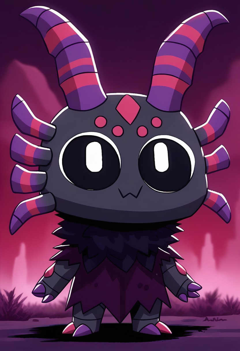 score_9, score_7_up BREAK, solo, 2d, cu1t art style, chibi, Whirlipede with light-purple, dark gray and magenta color palette