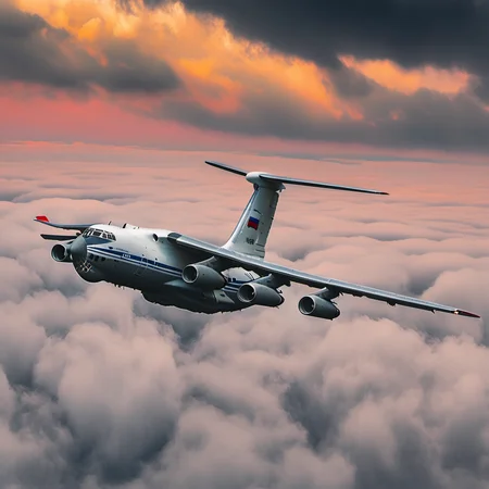 a photo of flying il_76 in sky, sunset <lora:il_76_2_SDXL:0.9>