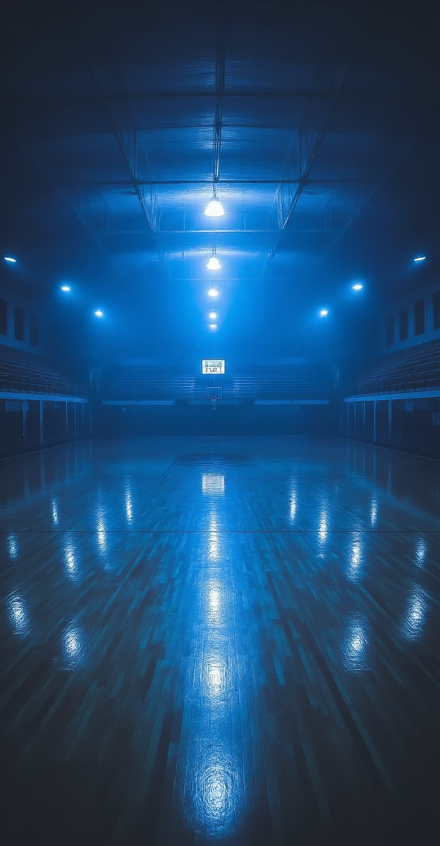 A vast gymnasium glows in an eerie blue haze, its polished wooden floor reflecting the dim overhead lights. The basketball hoop at the far end stands silent, waiting, untouched. The bleachers on both sides stretch into shadow, their empty rows disappearing into the darkness. A faint mist lingers in the air, dulling the edges of the court, making everything feel distant, unreal. No footsteps, no echoesâonly the still hum of electricity and the sense of something missing, a place frozen in time, forever waiting for the next game that will never begin.
<lora:Liminal-Space-Flux:1>