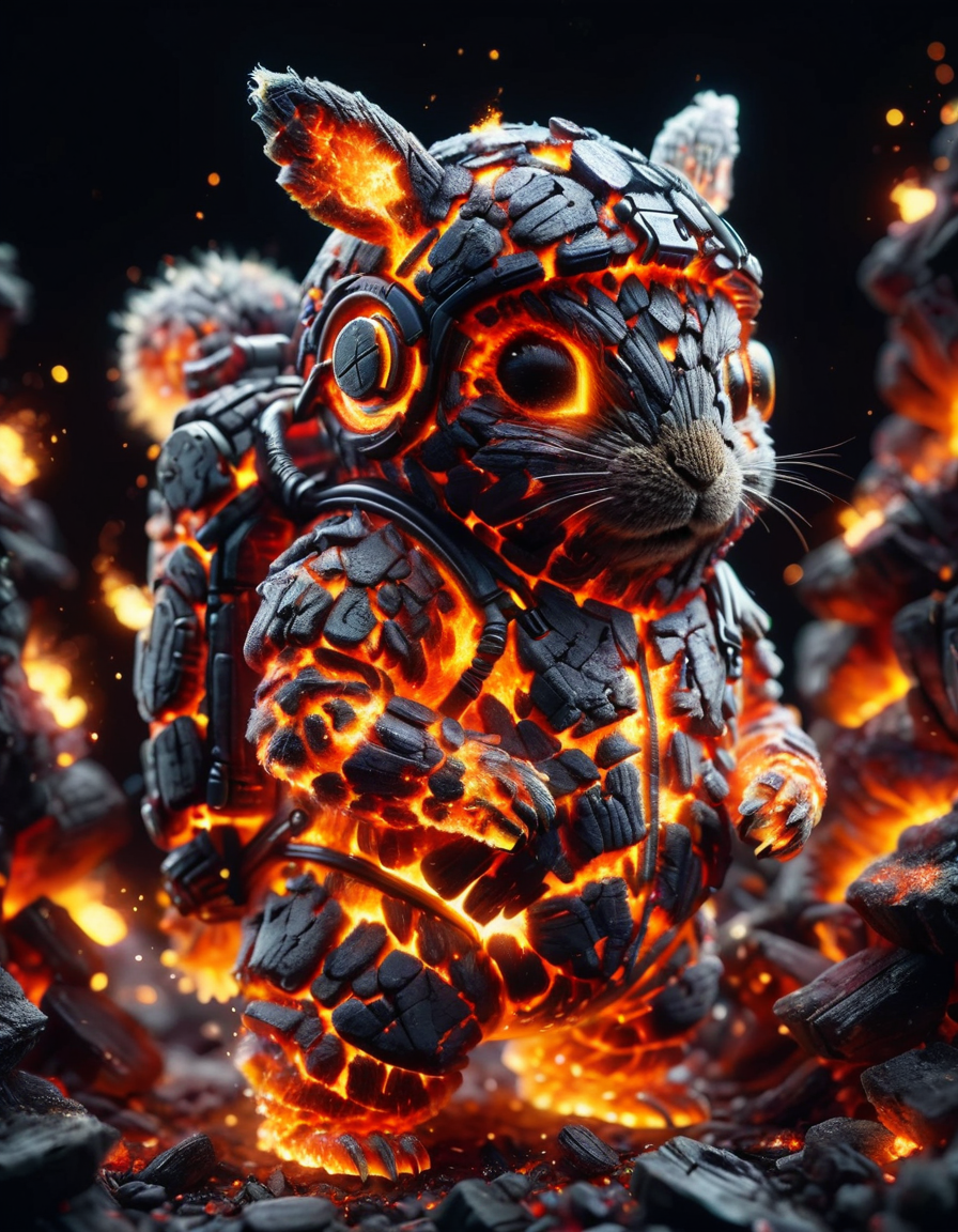 tilt-shift photo of selective focus, miniature effect, blurred background, highly detailed, vibrant, perspective control, natural Tilt Shot (Whimsically artistic) , adorable extra (fluffy: 1.3) chubby miniature pika wearing an ral-lava cyberpunk suit with white furr and helmet wit futuristic googles made of ral-lava, macro photography, (enchanting:1.3), (luminous:1.2), (oversized flora:1.1), mystical, vibrant photography, shimmering light, dreamy, whimsical, serene, soft-focus, hyper-detailed digital art <lora:ral-embrglt:1> ral-embrglt