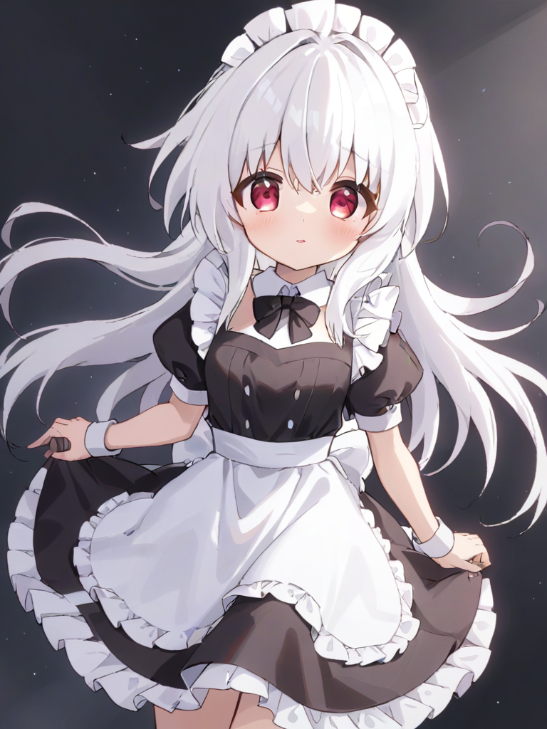 kelala girl,white hair,Red eyes,<lora:xl_kelala girl-000011:0.9>,maid,