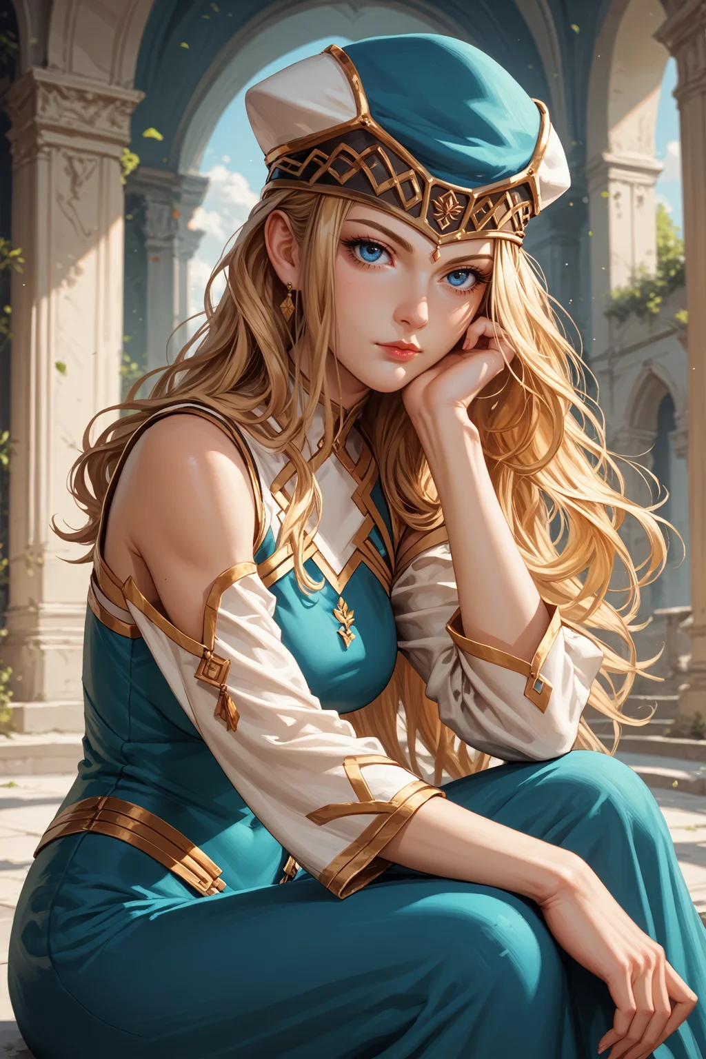 score_9, score_8_up, score_7_up,
<lora:VPFreya:0.8>
VPFreya, 1girl, long hair, blonde hair, blue eyes, hat, looking at viewer, sitting, dynamic pose