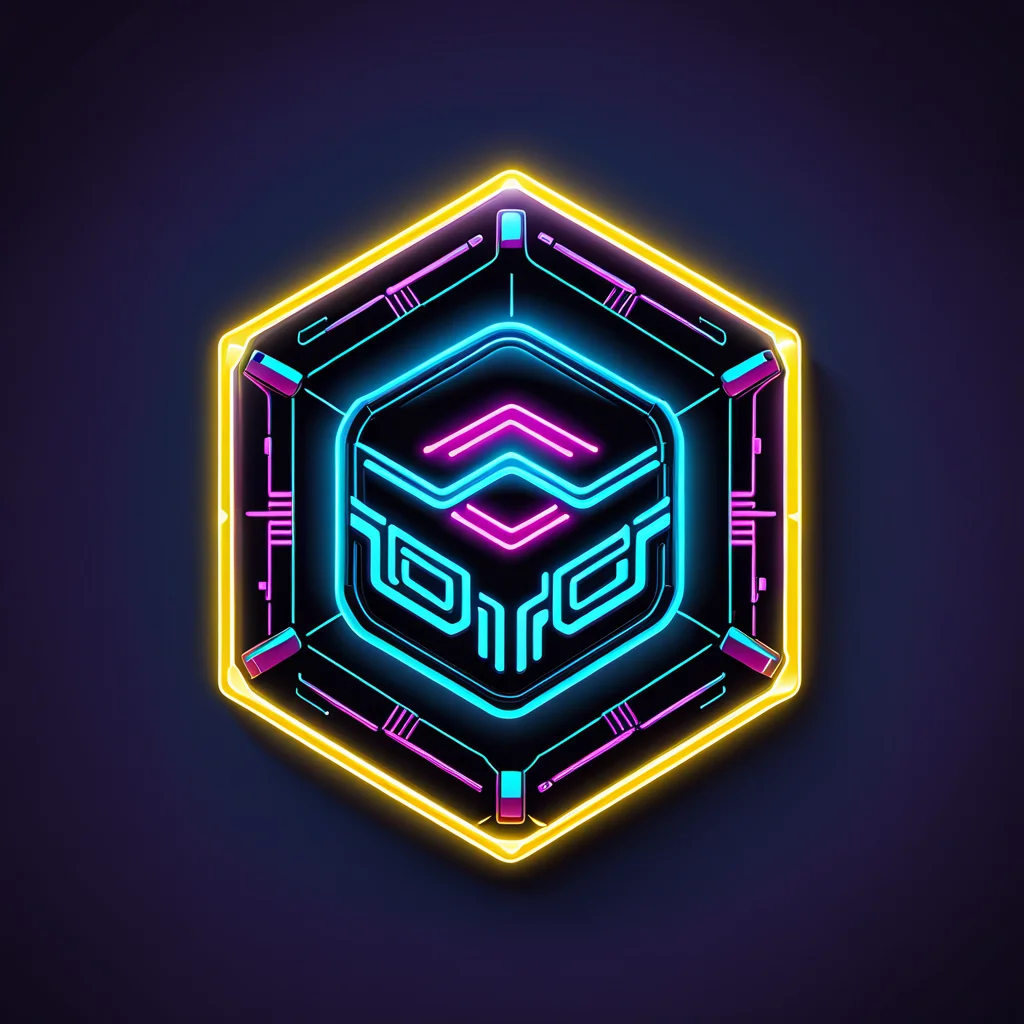 a hexagonal badge of cyberpunk, neon lights, retro, vector, <lora:badgemkrsdxl:0.9>, best quality, tech