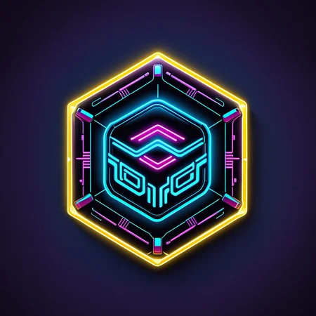 a hexagonal badge of cyberpunk, neon lights, retro, vector, <lora:badgemkrsdxl:0.9>, best quality, tech