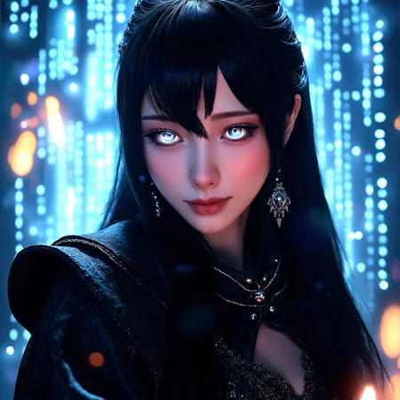 an extremely photorealistic photography of A powerful female mage with long dark hair and intricate robes, in a futuristic, neon-lit circuit board landscape, ultra-realistic textures, ultra-high definition, photorealistic, highly detailed, natural and dynamic lighting, realistic shadows, cinematic, hyperrealism
close-up face focus, Half-turned, eyes glowing, intense expression.