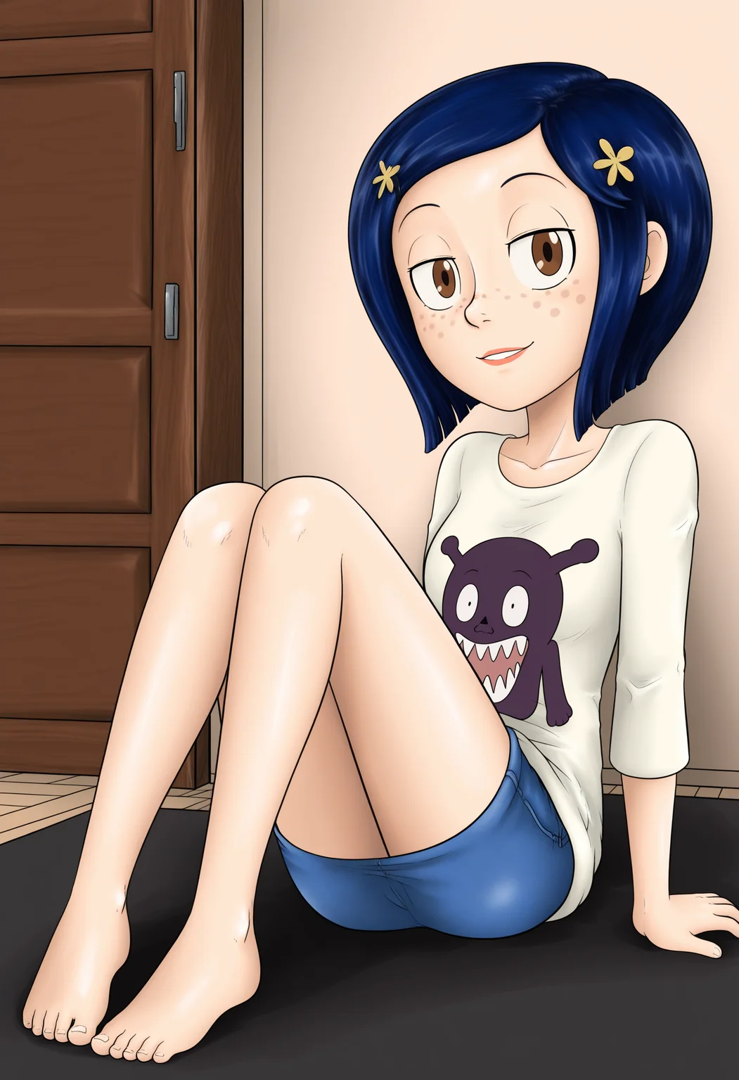 masterpiece, best quality, absurdes, 1girl, solo, full body,
(source_cartoon),
<lora:Coraline - Garabatoz Style (Illust):0.8>
Coraline_Garabatoz, freckles, brown eyes, blue hair, short hair, hair ornament,
indoors, sitting,
<lora:Detailer_NoobAI_Incrs_v1:0.4> detailed,