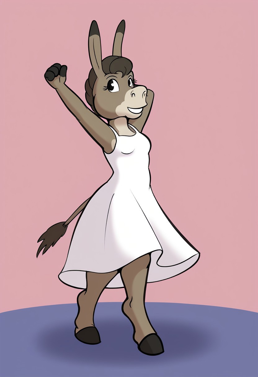 ThuStyle, Donkey Girl, Solo, Sundress, Dancing, from slight angle,
