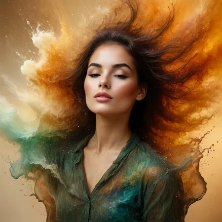 A woman surrounded by a colorful cloud of water. earth tones. Autumnal.
<lora:Splash01a_CE_XL_300-OT:0.6> splshCE_style`