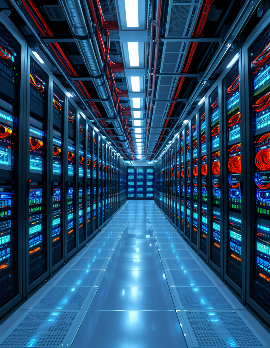A high-security server room with dim, cold blue lighting and rows of towering black server racks filled with blinking LED indicators. The air is sterile, with a faint hum of cooling fans and the soft beeping of data transfers. Thick, reinforced cables snake across the floor, connecting the machines to a central security terminal displaying encrypted code on multiple high-resolution monitors. The walls are lined with biometric scanners, surveillance cameras, and warning signs indicating "Restricted Access" and "Cyber Threat Level: High." A red emergency light subtly glows in the background, casting a sense of urgency. The atmosphere is ultra-modern and highly secure, evoking the feeling of a top-secret data vault or cyber warfare control center.
<lora:SDXLFaeTastic2400:0.4> <lora:extremely_detailed:0.4> extremely detailed, <lora:high-security_s3rv3r_r00m:1>,high-security s3rv3r r00m, Masterpiece,best quality,hi res,8k,hi res,8k,award winning,(sharp focus, intricate, highly detailed),