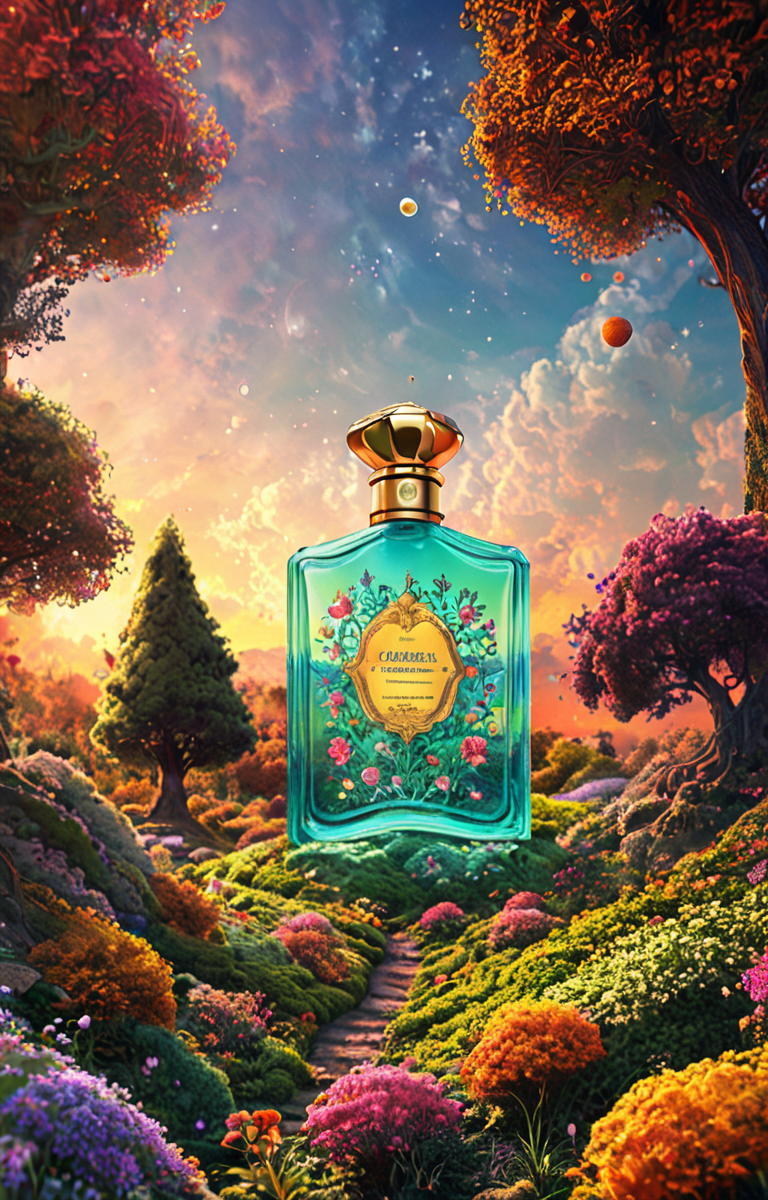 masterpiece,best quality,<lora:tbh8-sdxl:0.9>,illustration, A bottle of perfume in garden