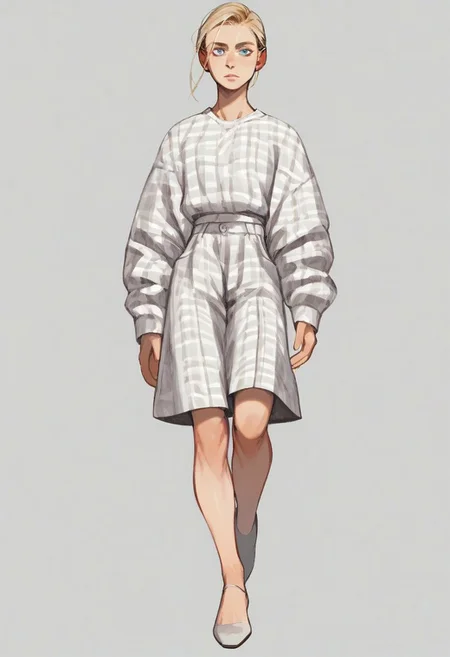score_9, score_8_up,score_7_up,
1girl, fem_model_pose, simple grey background, light skin, blonde hair, blue eyes, (((full body))),