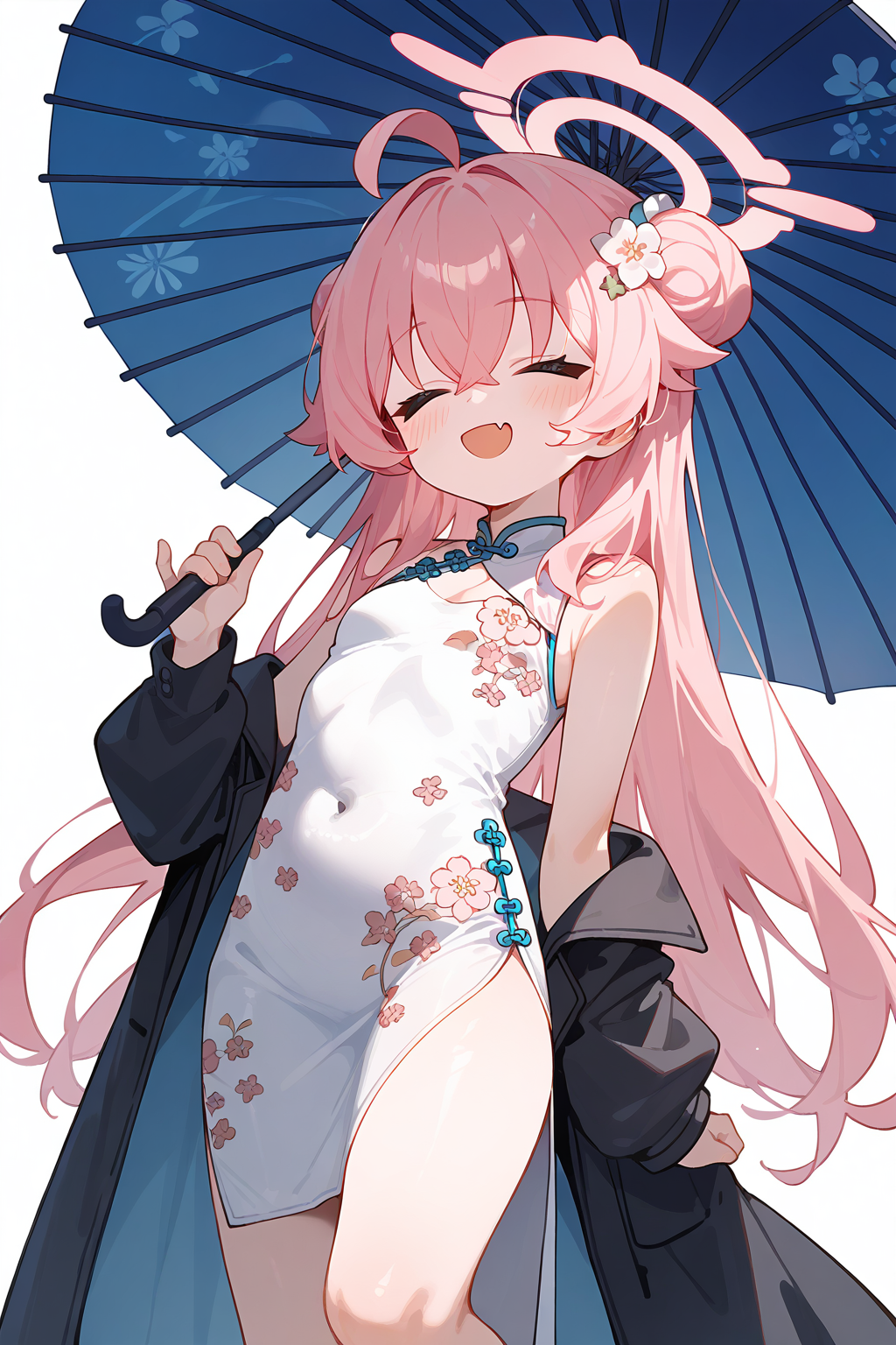 (score_9,score_8_up,score_7_up),<lora:hoshino (blue archive)-v1:1>,hoshino (blue archive),1girl,umbrella,solo,china dress,pink hair,chinese clothes,halo,long hair,ahoge,fang,closed eyes,dress,oil-paper umbrella,holding umbrella,holding,jacket,smile,blush,hair between eyes,white background,open mouth,skin fang,simple background,bangs,floral print,sleeveless,very long hair,small breasts,black jacket,white dress,alternate costume,sleeveless dress,
good feet,anime,NSFW,expressive,amazing quality,ultra hd 32k,