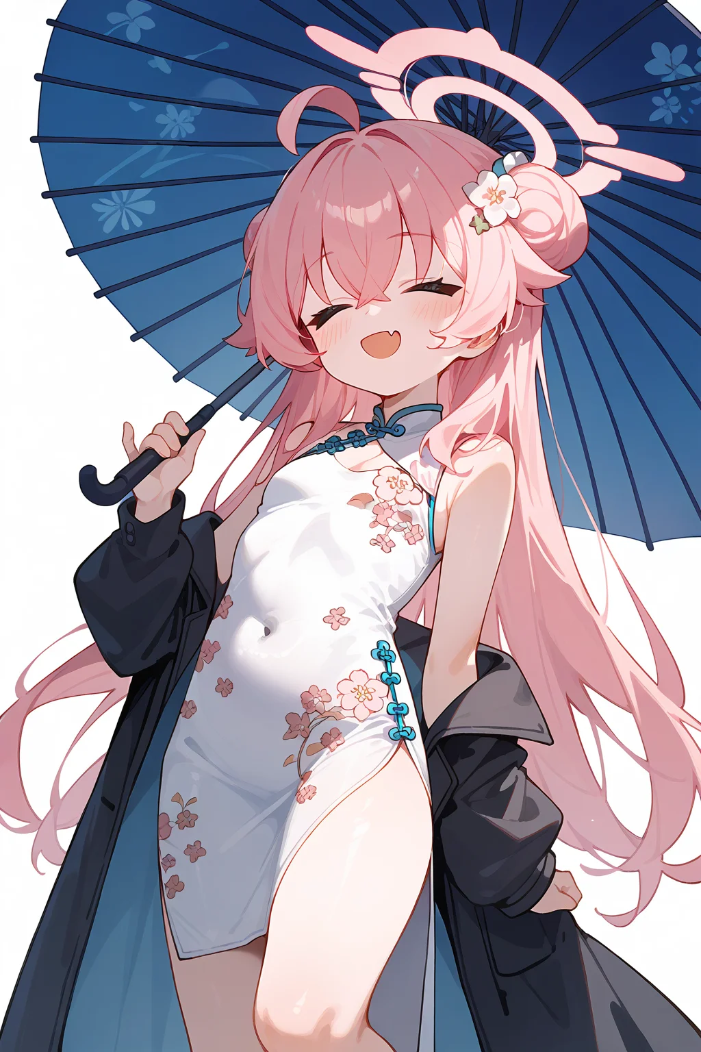 (score_9,score_8_up,score_7_up),<lora:hoshino (blue archive)-v1:1>,hoshino (blue archive),1girl,umbrella,solo,china dress,pink hair,chinese clothes,halo,long hair,ahoge,fang,closed eyes,dress,oil-paper umbrella,holding umbrella,holding,jacket,smile,blush,hair between eyes,white background,open mouth,skin fang,simple background,bangs,floral print,sleeveless,very long hair,small breasts,black jacket,white dress,alternate costume,sleeveless dress,
good feet,anime,NSFW,expressive,amazing quality,ultra hd 32k,