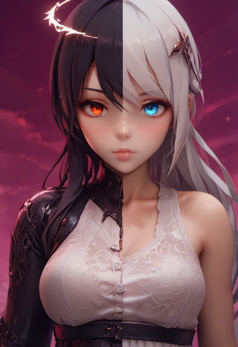 score_9, score_8_up, score_7_up, score_6_up, source_anime, masterpiece,
mythp0rt,
Vicineko, 3d, 
1 girl, 
full body. petite, medium-large breasts, 
SplitScreen, split screen, upper body, <lora:SplitScreen_illusXL_Incrs_v1:1.2>,
1girl,
white hair,
halo,
blue eyes,
angel, 
white dress,
angel wing,
pure, 
adorable,
clear sky, clouds,
SplitScreen, split screen, upper body, <lora:SplitScreen_illusXL_Incrs_v1:1.2>,
1girl,
black hair,
demon girl,
red eyes,
human,
horns,
demon wing, 
seductive look,
black clothes,
see through clothes,
reddish hell scenery,
SplitScreen, split screen, upper body, <lora:SplitScreen_illusXL_Incrs_v1:1.2>,
