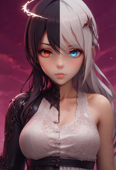 score_9, score_8_up, score_7_up, score_6_up, source_anime, masterpiece,
mythp0rt,
Vicineko, 3d,
1 girl,
full body. petite, medium-large breasts,
SplitScreen, split screen, upper body, <lora:SplitScreen_illusXL_Incrs_v1:1.2>,
1girl,
white hair,
halo,
blue eyes,
angel,
white dress,
angel wing,
pure,
adorable,
clear sky, clouds,
SplitScreen, split screen, upper body, <lora:SplitScreen_illusXL_Incrs_v1:1.2>,
1girl,
black hair,
demon girl,
red eyes,
human,
horns,
demon wing,
seductive look,
black clothes,
see through clothes,
reddish hell scenery,
SplitScreen, split screen, upper body, <lora:SplitScreen_illusXL_Incrs_v1:1.2>,