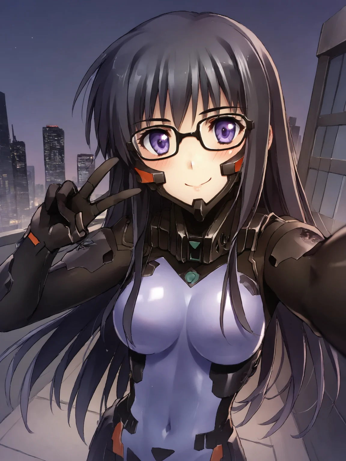 score_9, score_8_up, score_7_up, zPDXL, zPDXLpg, <lora:offset_0.2:0.1>, <lora:spo_sdxl_10ep_4k-data_lora_webui:1>,
1girl, solo,
schwarzesmarkenfortifiedsuit, pilot suit, impossible bodysuit, <lora:East_German_Fortified_Suit:1>,
gretel jeckeln, black hair, long hair, sidelocks, purple eyes, glasses, medium breasts,
selfie, v, peace sign, looking at viewer, reaching towards viewer, hand out of frame, from above, dutch angle, blush, smile,
outdoors, city, skyline