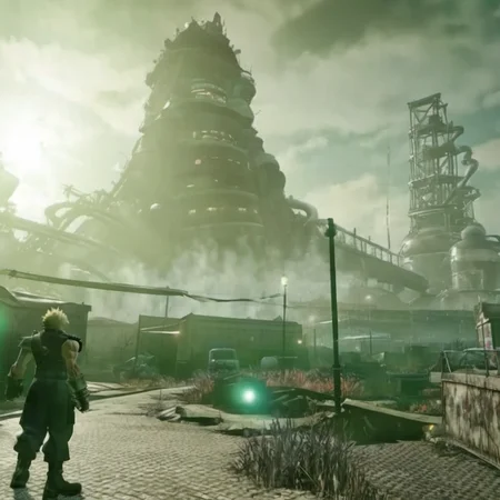 An open world horror style game <lora:ff7 style:1> killing zombies ff7 style