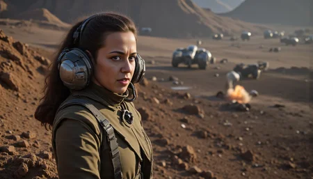 cinematic film still EXtparameters cinematic film still cinematic film still Ext parameters, (((a panoramic photo))), a photo report by an army correspondent, about a battle in the mountains, ((((perfect full-length photo)))), perfect face portrait, masterpiece photo, super realistic, high detail, detail large aperture, young woman, brunette, 18-year-old young woman, medium-sized eyes with soft contours but expressive features. ((Eye color distinctly blue, dark blue:1.5)), giving the look warmth and depth. medium-length eyelashes to highlight the natural beauty of the eyes, medium-sized natural breasts, breasts, thin waist, slim hips, long slender legs, elegant feminine figure hourglass shape, <lora:Natalia_Blake_Flux:0.7>, 18 -year-old, brunette, with pronounced blue eyes, female, natalia, woman, <lora:Natalia_Blake_portrait_Flux:0.5>, natalia, woman, <lora:flux-RealismLora:1>, brunette, with bright blue eyes, dressed in a khaki military field uniform, with the insignia of a corporal, the military rank of corporal, Insignia of the Special Task Force of the Baitonian Imperial Security Service, wearing light futuristic armor, armed with an assault rifle, 
((The battle escalates. A soldier next to Natalia is wounded. The camera captures this moment in a sharp, dynamic shot: the wounded man falls next to her, blood spreading down his arm. His eyes are full of pain, he reaches out to Natalia, calling her name. This abruptly pulls her out of her stupor. The background at this moment is filled with thick smoke and bright flashes from explosions and gunshots. One of the grenades explodes nearby, raising a blast wave of earth and debris. The soldiers continue to fight, but the camera focuses on Natalia's face - her expression slowly changes. The rifle in her hands becomes real, and not a heavy object in her trembling hands)), 
Photorealistic, high-resolution image with maximum details and natural lighting. The scene should exhibit hyperrealism, with rich textures and a professional photography style in 8K UHD quality. The composition is vibrant, intricate, and polished, with a focus on elegance and luxury. The atmosphere is warm, with rich, glowing tones that emphasize the beauty of the subject. Ensure natural skin textures and realistic anatomy, with perfectly defined hands, well-proportioned fingers, and detailed joints. Lighting should be soft and natural, with muted and soothing tones for a balanced, professional look., The image should have cinematic qualities with bokeh effects and precise depth of field, captured in the style of 35mm film photography. Use high-end equipment simulation like Hasselblad 907X & CFV 100C to achieve a clean, professional, and hyperrealistic result. The composition is focused, with intense emotion and impeccable visual symmetry that conveys a sublime, radiant, and heroic atmosphere. Ensure a coherent, classy, and refined aesthetic, with a touch of futuristic elegance, <lora:Flux-Scifi:0.5>, Armor, cable, cyborg, debris, realistic, robot, science fiction, spacecraft, weapon, <lora:ww2 style v1:0.5>, ww2 style. shallow depth of field, vignette, highly detailed, high budget, bokeh, cinemascope, moody, epic, gorgeous, film grain, grainy, fine colorful, ambient, excellent dynamic dramatic emotional outstanding, sharp, pleasant pleasing, fabulous, pretty, attractive, fascinating, creative, extremely inspirational, shining, flawless, complex, marvelous, thought. shallow depth of field, vignette, highly detailed, high budget, bokeh, cinemascope, moody, epic, gorgeous, film grain, grainy, incredible, elegant, fantastic, decorative, iconic, delicate, amazing, shiny, brilliant, colossal, singular, holy, spiritual, celestial, magnificent, wonderful, luxurious, elaborate, clear, impressive, astounding, beautiful, glorious, breathtaking, contemporary, vivid, astonishing, awesome, magical, cute, lovely, delightful, surreal, exciting, great, massive, cool, 
<lora:perfection style v1:1>, perfection style, <lora:Plasma_Gun_-_Warhammer_40000_Flux:1>, glowing plasma gun, a plasma gun, a plasma gun with a blue glow, gun, holding weapon . shallow depth of field, vignette, highly detailed, high budget, bokeh, cinemascope, moody, epic, gorgeous, film grain, grainy