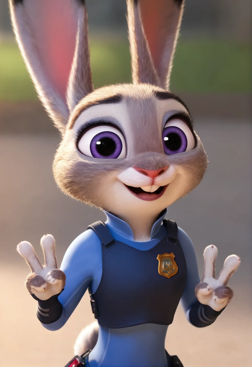 score_9, score_8_up, score_7_up, score_6_up, BREAK
source_furry, BunnyJudy, 1girl, police uniform, upper body, looking at viewer, dynamic, v, 4 fingers, (happy:1.1)<lora:judyhopps:0.65>