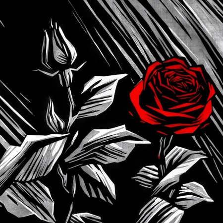 drawix7 close up red rose in the black garden<lora:drawix7:1>