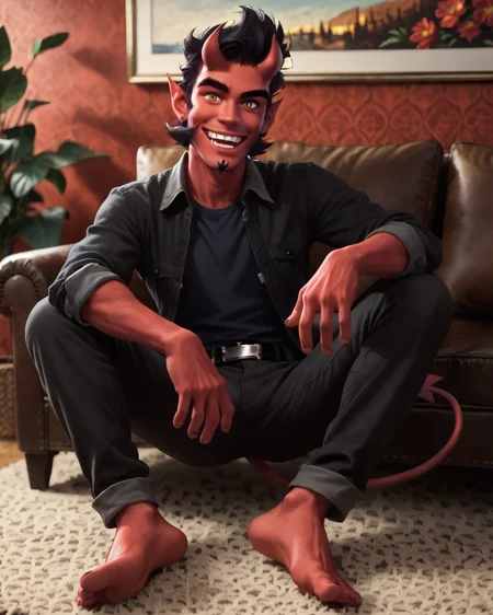 score_9, score_8_up, score_7_up, intricate details, rating_questionable,
<lora:homri52:1>
,
<lora:Hellbent_Planet_Dolan_Demon_Youtube_:0.8>, 1boy(Hellbent, Red skin, Yellow eyes, goatee facial hair, black hair, horns, demon tail, thick eyebrows, male, looking at the viewer, solo, happy,
full body, typical clothing, sitting on sofa) comfy living room,
highres,
detailed background, depth of field,
<lora:ral-chrosc-clr:0.5>, ral-chrosc-clr,
<lora:Expressive_H:0.5>, Expressiveh,
<lora:xl_more_art-full_v1:0.3>,
<lora:add-detail-xl:0.3>,