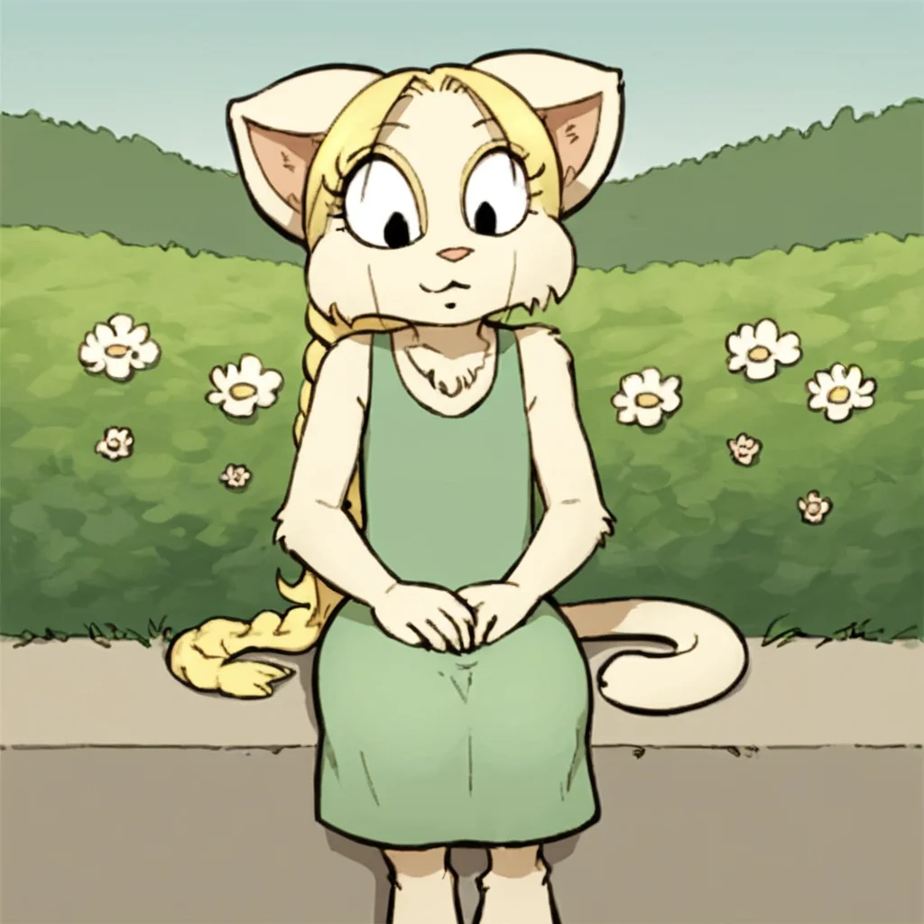 score_9, score_8_up, score_7_up, source_anime BREAK
Tiffany, 1girl, solo, animal ears,blonde hair, furry female,cat, solo,outdoors,,sitting,dress,detailed backround,natural light,shadow detail,front view
<lora:Precocious:0.8>