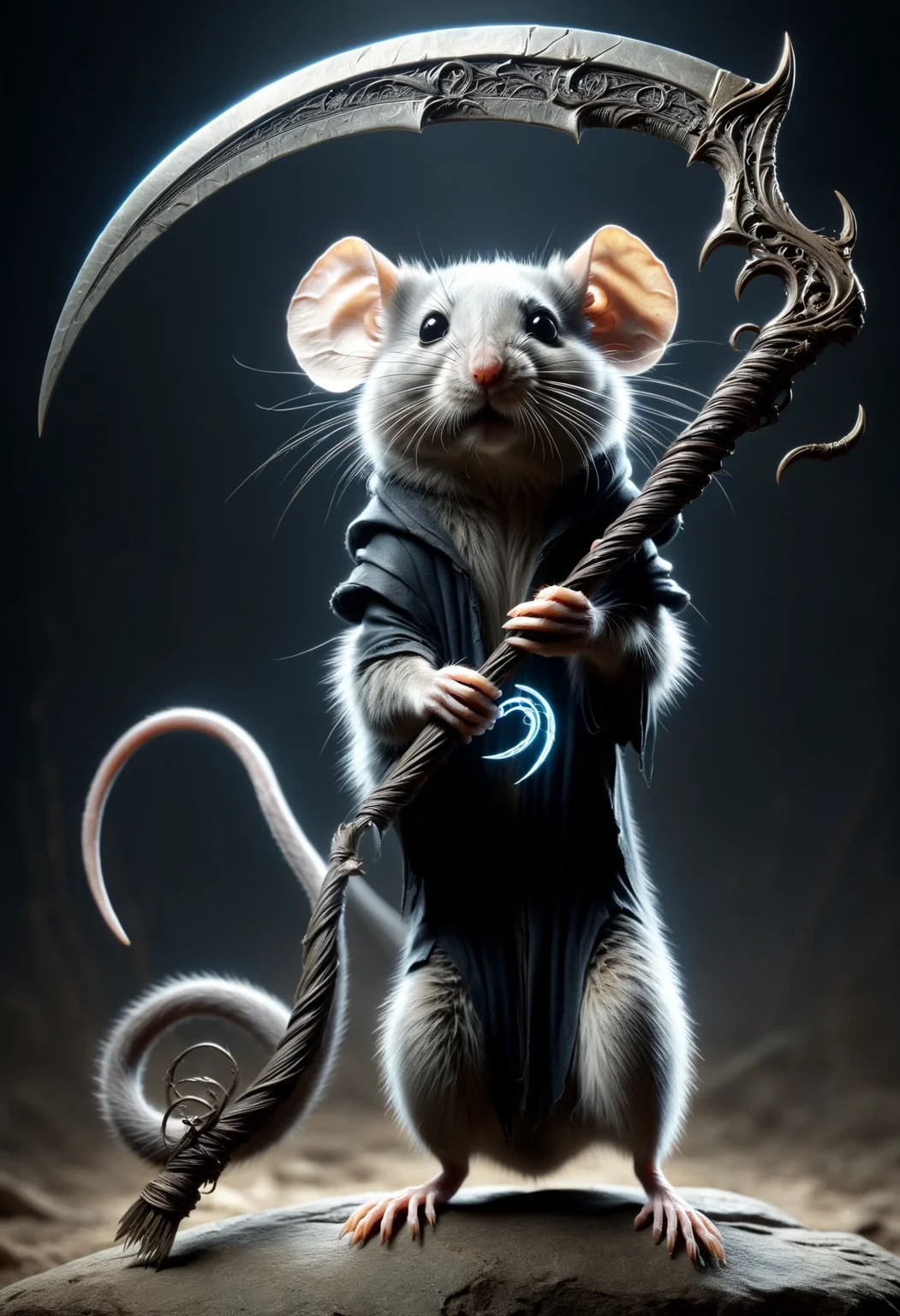 mouse holding a DonM5cy7h3XL scythe, single blade <lora:DonM5cy7h3XL-v1.1-000006:0.8>