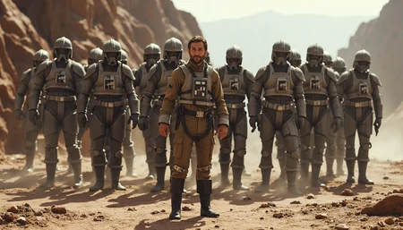 {"T5": ",Highly detailed photorealistic photograph of a Rebel starfighter pilot with a relieved expression, commanding an army of animated stone golems on a desolate rocky planet. The pilot wears a modest military uniform covered from shoulder to ankle, standing slightly elevated with hands outstretched. Weathered stone textures cover the golems' rugged forms, illuminated by dramatic chiaroscuro lighting. Low angle composition using rule of thirds, dusty atmosphere with scattered debris in the foreground.,", "CLIP-L": ",Rebel starfighter pilot, relieved expression, commanding, animated stone golems, desolate rocky planet, modest military uniform, shoulder to ankle coverage, weathered stone textures, dramatic lighting, low angle, rule of thirds composition, dusty atmosphere,"}
<lora:Rebel_Starfighter_Pilot_-_Star_Wars_Flux:0.85>