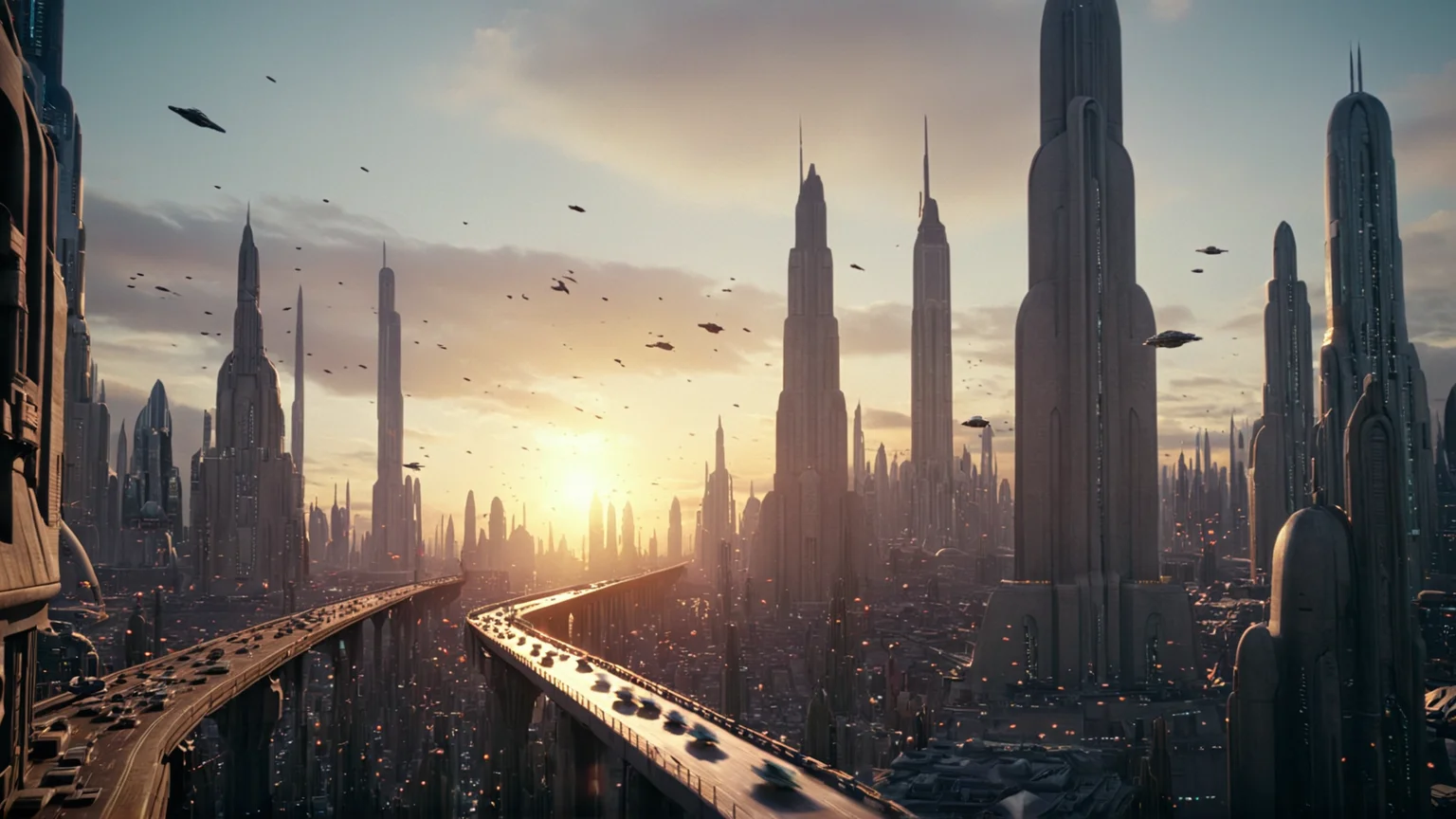 cinematic film still of  <lora:star wars style:0.2>
<lora:detailed:0.4> detailed
<lora:perfection style:0.4> perfect
<lora:PerfectEyesXL:0.5>
 <lora:Coruscant:0.9>
Coruscant a city with a lot of tall buildings and a lot of birds flying around,in star wars style,outdoors,sky,cloud,building,scenery,sunset,city,road,cityscape,bridge,skyscraper,tower,city lights, night, shallow depth of field, vignette, highly detailed, high budget, bokeh, cinemascope, moody, epic, gorgeous, film grain, grainy