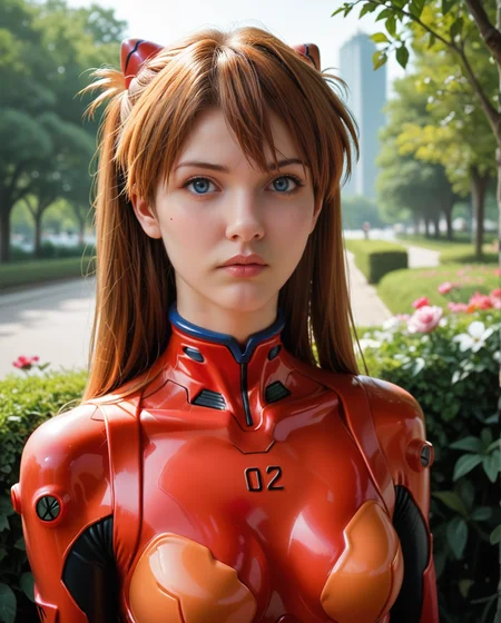 score_9, score_8_up, score_7_up, (realistic:1.20), Stable_Yogis_PDXL_Positives,
solo, 1girl,
realistic souryuu asuka langley, neon genesis evangelion, plug suit, looking at viewer, facing viewer, expressionless, red bodysuit, gloves, blue eyes, outdoors, day, park, flower, upper body, skyscrapers, futuristic,  <lora:PerfectEyesXL:0.8> blue eyes,