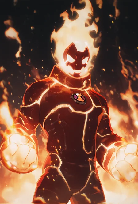 <lora:heatblast-09:1> heatblast, fire, 1boy, dynamic pose, <lora:WSSKX_WAI:1>, shooting flames, upper body, closeup shot, cowboy shot,, masterpiece, best quality, amazing quality, very aesthetic, absurdres, newest,