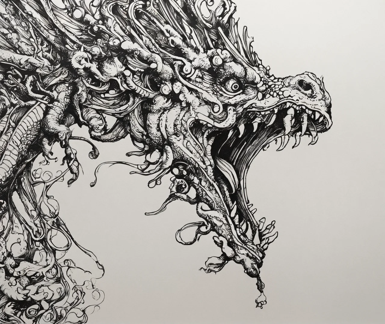 PStyl3, (dragon:1.2),  <lora:Maximalist_Drawing_BW:0.75>