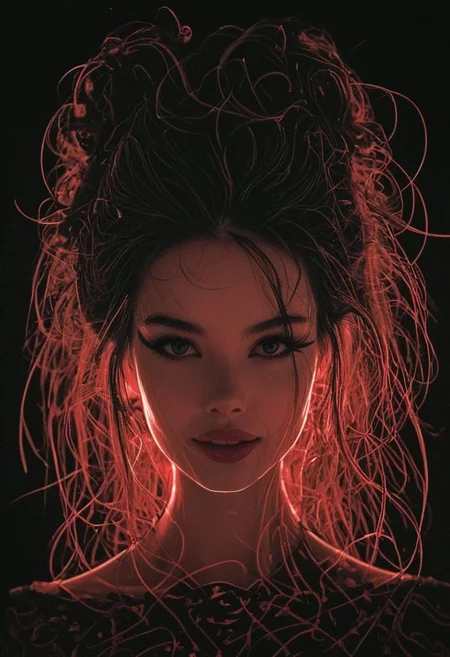 Bw-grignani, blushed smiling female feudal Spirit goddess portrait, Abstract surreal colorful simple painted black vintage hkmagic shinobi with long hair throughout the frame, Smiling with vampire teeth, red Blood Splash, made of lines, vertical lines, horizontal lines, Portrait Made of intertwining snakes, weaving over and under each other throughout the frame, emphasis effect, moire effect, awash in colorful shades, seamlessly extends the lines,
darkness, atmospheric haze, Film grain, cinematic film still, shallow depth of field, highly detailed, high budget, cinemascope, moody, epic, OverallDetail, 2000s vintage RAW photo, photorealistic, candid camera, color graded cinematic, eye catchlights, atmospheric lighting, imperfections, natural, shallow dof
