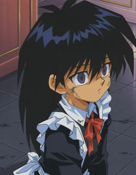 masterpiece, best quality, male focus, face focus, looking ahead, bedroom, (maid:1.2), solo,dirty, on ground,
<lora:Mind_Controlled_Mokuba_1:0.9>, m0ku, 1boy, black hair, long hair, purple eyes, retro artsyle, 1990s (style), hair between eyes, male child, empty eyes,