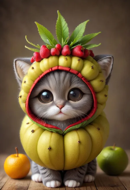 An award winning photo , a cute little baby cat,sitting around in a starfruit costume, (fruit) , (((cuteness overload))) <lora:add-detail-xl:1>,  <lora:WowifierXL-V2:1>, zhibi