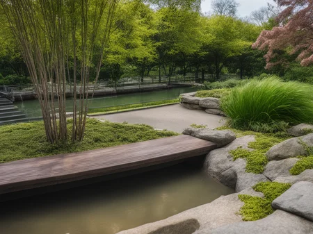 <lora:JJsEcology_Park_XL:1> , ((Ecology Park)),masterpiece , best quality, Landscape, scenery, outdoors, building, tree, sky, real world location, grass, bush, flower, city, water, lawn, sidewalk, ivy, bench,sakura, dawn, rain,pond,day, column, beam, RAW photo, subject, 8k uhd, dslr, soft lighting, high quality, film grain, Fujifilm XT3, aquatic plants, wood hand rail, soil, wild grass,  river, rock,pebble,