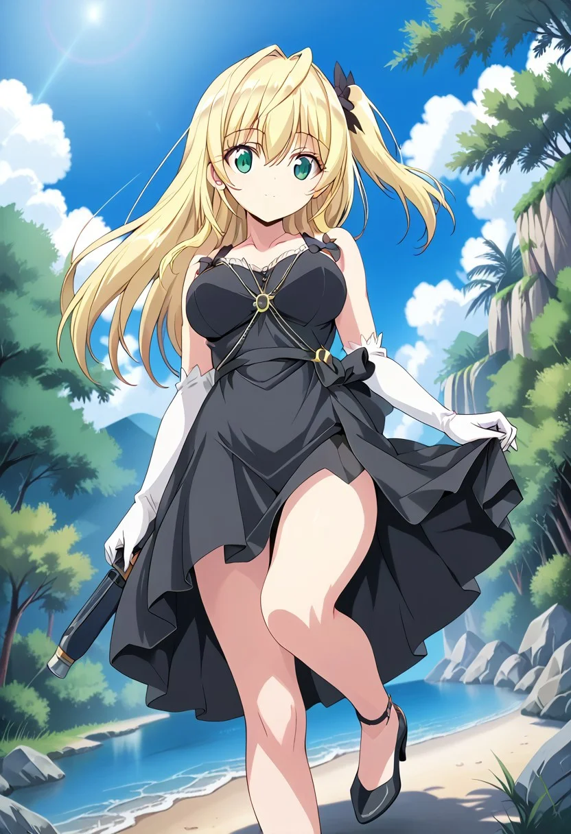 score_9, score_8_up, score_7_up, score_6_up, score_5_up, score_4_up, masterpiece, (anime coloring), (rating_safe), (anime style),
BREAK source_anime, anime, best quality, masterpiece, rating_safe, uncensored, High quality, 8k, Ultra,
<lora:AfrobullPDXLresize:0.8> afrobullstyle,
BREAK 1girl,luna\(slavesword)\,blonde hair, long hair, green eyes,
flapper dress, high heels, elbow gloves, sleeveless,make up,
BREAK (cowboy shot), (standing on one leg), (from below),
(large breasts:1.2),looking at viewer,,
BREAK (Forest, lake, sunny weather,sky,daytime),