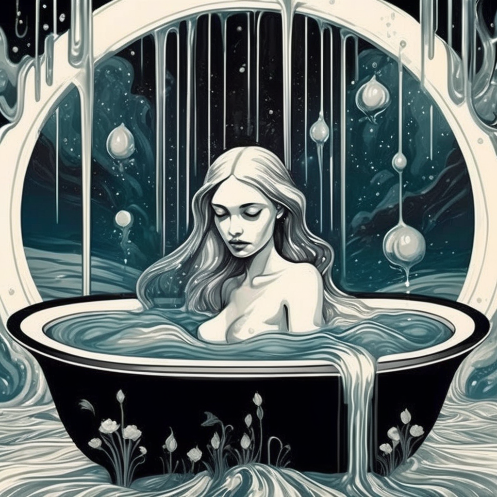 absurda error sketch a  woman takes a bath in liquid   enigmatic dreamscape surrealistic <lora:absurda:1>
